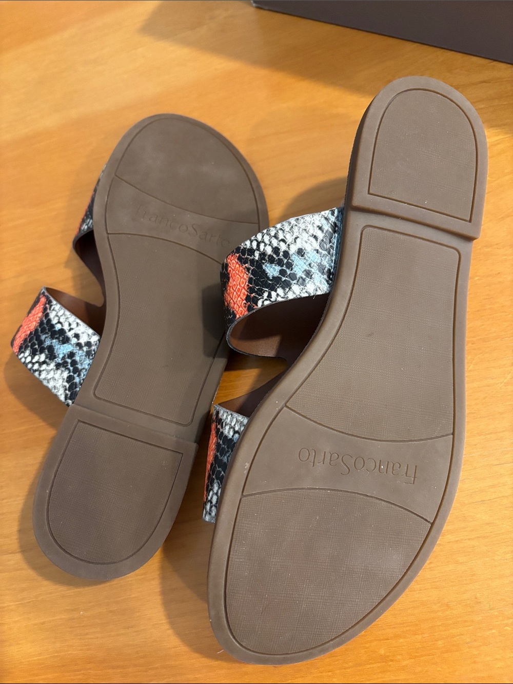 Franco Sarto Snake-Print Toe-Loop Sandals in Orange, Gray & Black - Picture 3 of 3